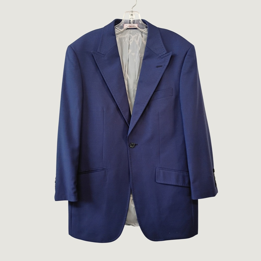 Tiglio Rosso Mens 38R Blue Wool Suit Jacket Blazer Peak Lapel Houndstooth Lining